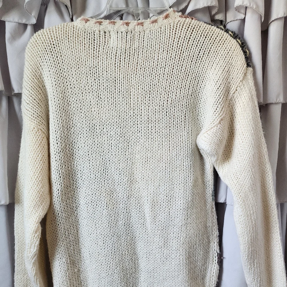 Women's Vintage Hand Knit Rickis Fall Beige Sweater Size Large - Picture 4 of 4